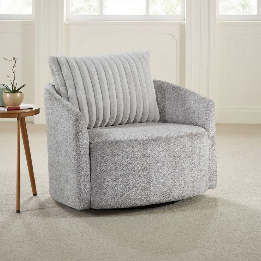 Vinnie Swivel Armchair | Gray Chenille | Large Corduroy Back Pillow