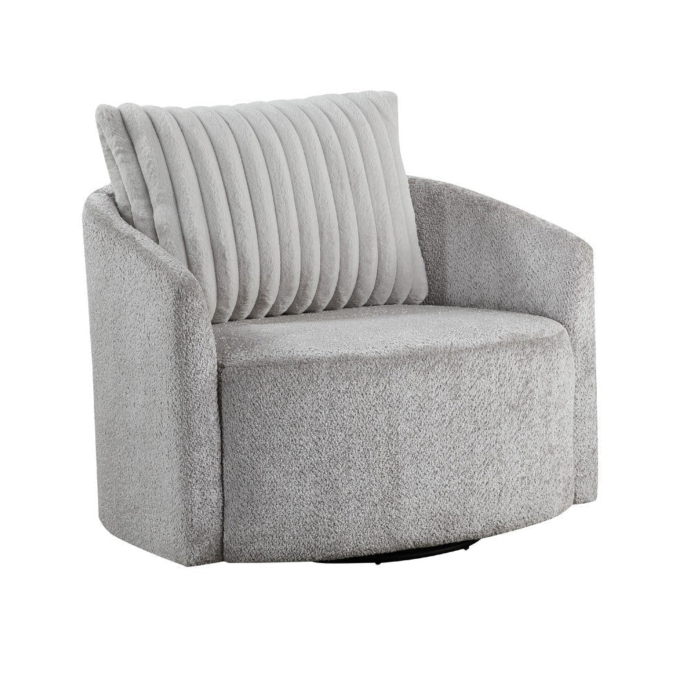 Vinnie Swivel Armchair | Gray Chenille | Large Corduroy Back Pillow