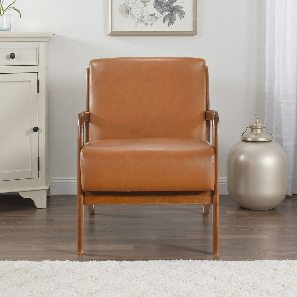 Howard Accent Club Chair | Matte Brown Faux Leather | Solid Rubberwood