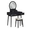 Anvy Vanity Desk Set with Mirror and Stool | 4 Drawers | Black Wood