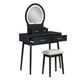 Anvy Vanity Desk Set with Mirror and Stool | 4 Drawers | Black Wood
