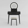 Anvy Vanity Desk Set with Mirror and Stool | 4 Drawers | Black Wood