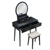 Anvy Vanity Desk Set with Mirror and Stool | 4 Drawers | Black Wood