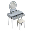 Anvy Vanity Desk Set with Mirror and Stool | 4 Drawers | Gray Wood