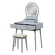 Anvy Vanity Desk Set with Mirror and Stool | 4 Drawers | Gray Wood