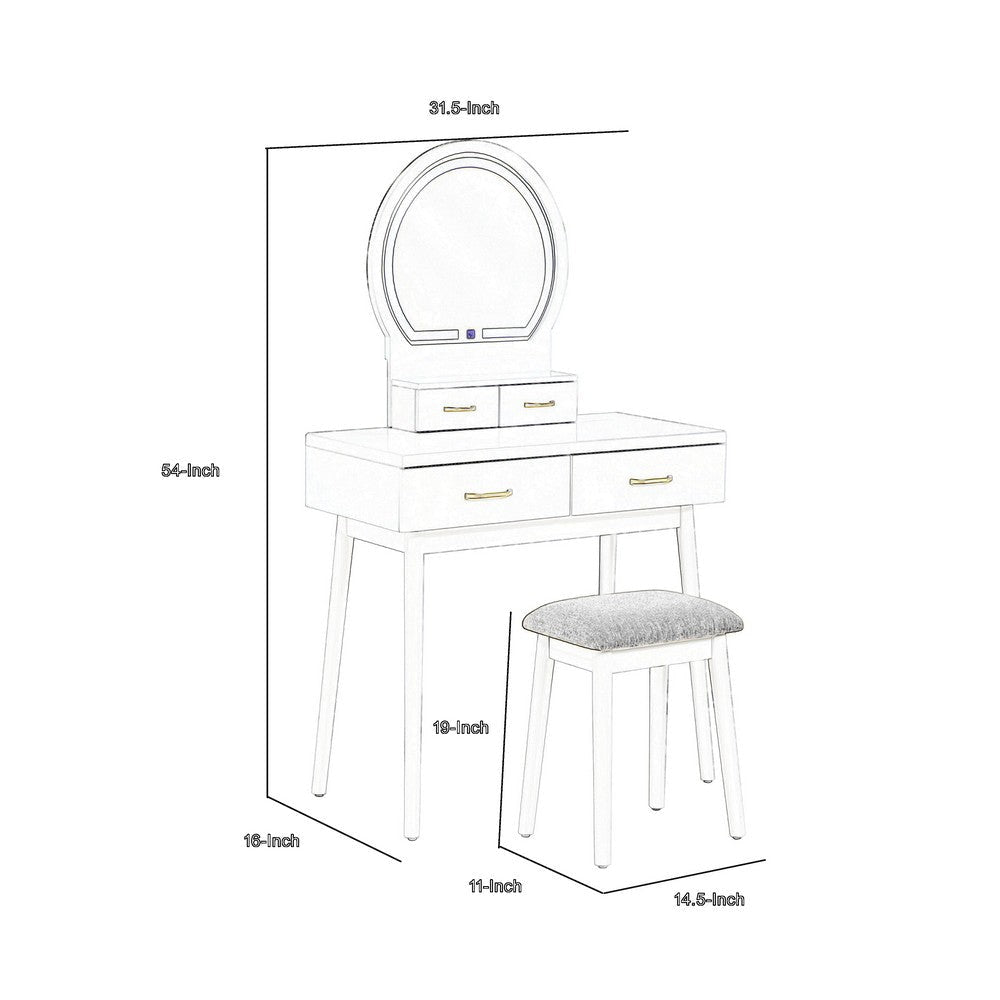 Anvy Vanity Desk Set with Mirror and Stool | 4 Drawers | Gray Wood