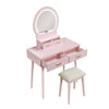 Anvy Vanity Desk Set with Mirror and Stool | 4 Drawers | Pink Wood