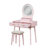 Anvy Vanity Desk Set with Mirror and Stool | 4 Drawers | Pink Wood