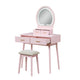 Anvy Vanity Desk Set with Mirror and Stool | 4 Drawers | Pink Wood