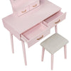 Anvy Vanity Desk Set with Mirror and Stool | 4 Drawers | Pink Wood