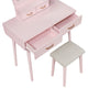 Anvy Vanity Desk Set with Mirror and Stool | 4 Drawers | Pink Wood