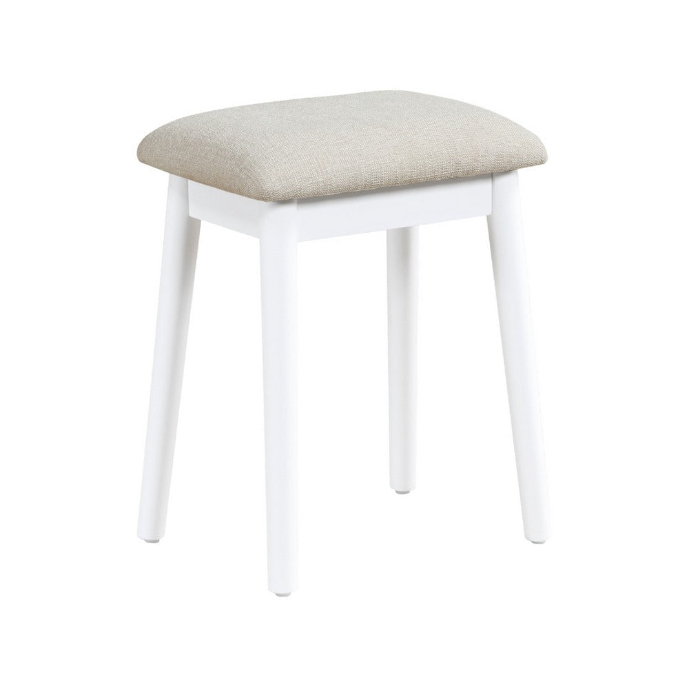 Anvy Vanity Desk Set with Mirror and Stool | 4 Drawers | White Wood