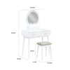 Anvy Vanity Desk Set with Mirror and Stool | 4 Drawers | White Wood