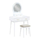Anvy Vanity Desk Set with Mirror and Stool | 4 Drawers | White Wood