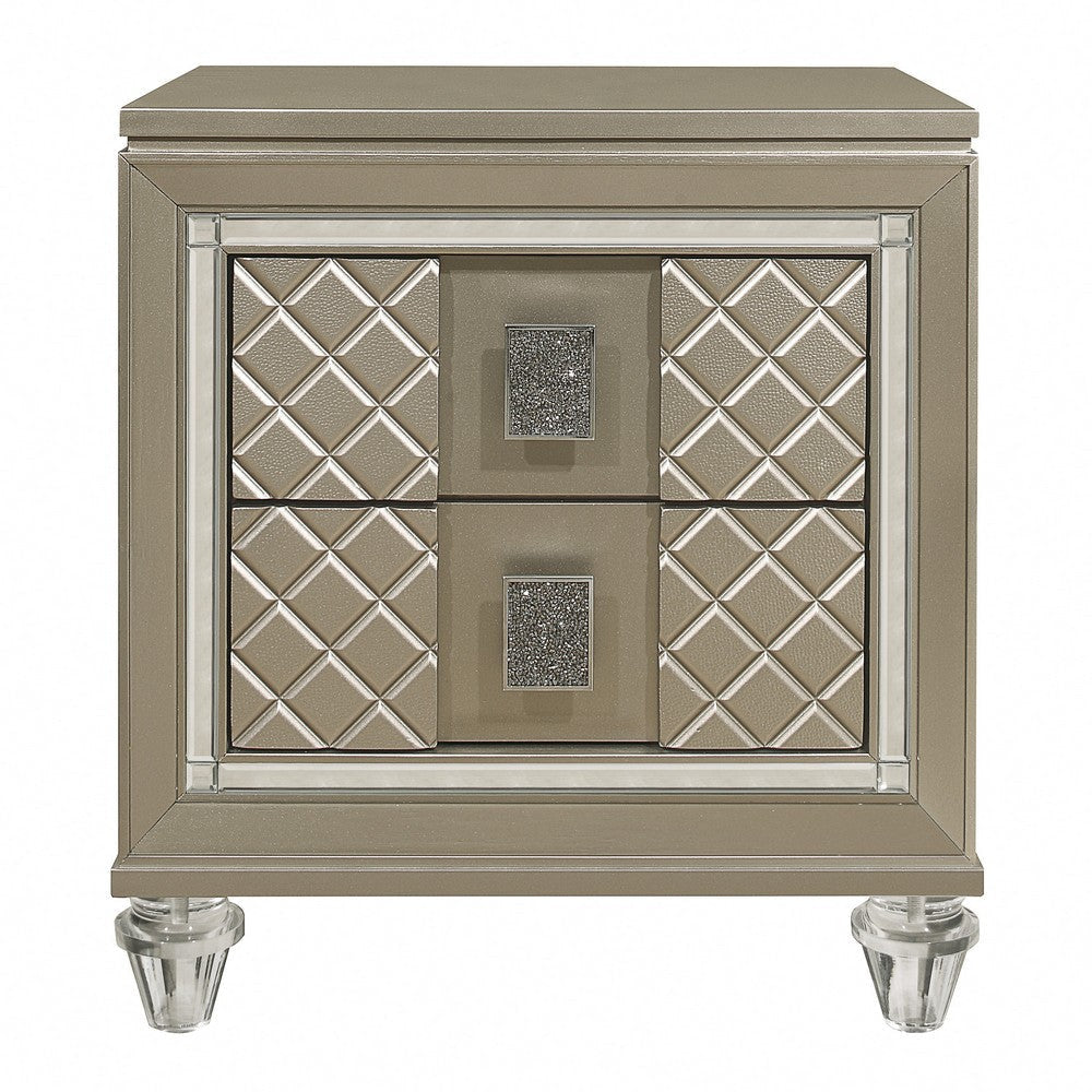 Loy Nightstand | 2 Drawers | Champagne Gold Metallic | Mirror Trim BM336213