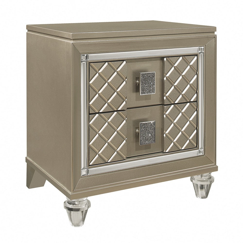 Loy Nightstand | 2 Drawers | Champagne Gold Metallic | Mirror Trim