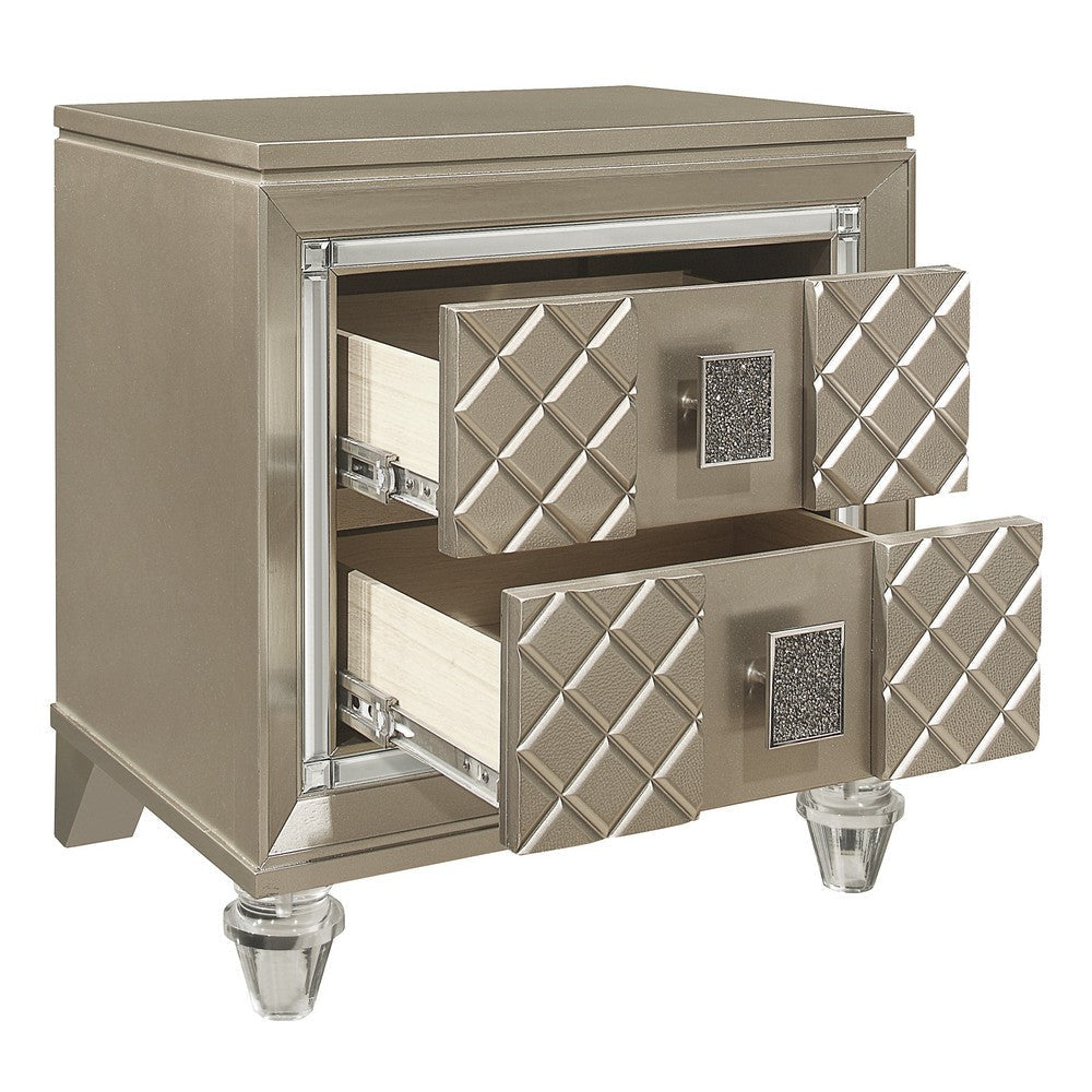 Loy Nightstand | 2 Drawers | Champagne Gold Metallic | Mirror Trim BM336213