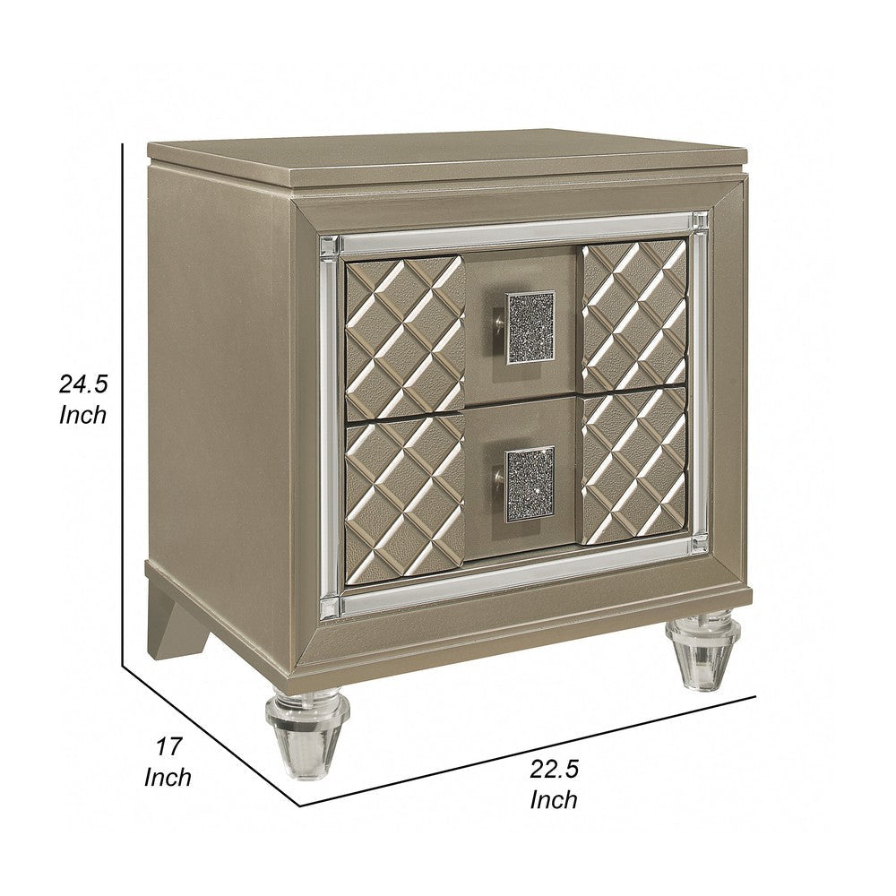 Loy Nightstand | 2 Drawers | Champagne Gold Metallic | Mirror Trim BM336213