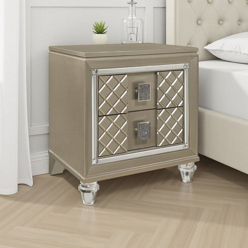 Loy Nightstand | 2 Drawers | Champagne Gold Metallic | Mirror Trim