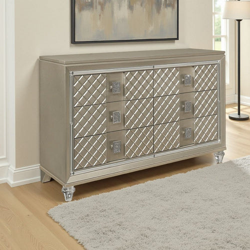 Loy Dresser | 55" | 6 Drawers | Champagne Gold Metallic | Mirror Trim