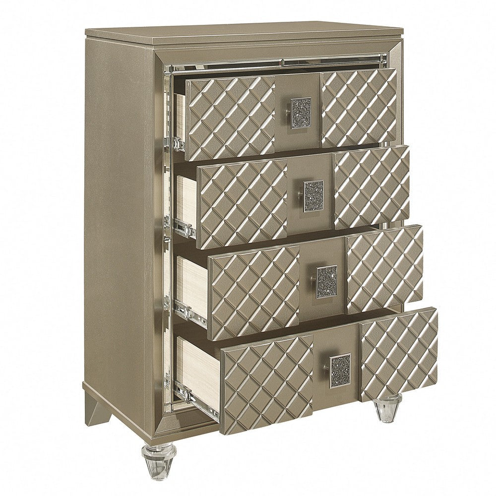 Loy Tall Dresser Chest | 4 Drawers Champagne Gold | Mirror Trim BM336215
