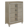Loy Tall Dresser Chest | 4 Drawers Champagne Gold | Mirror Trim