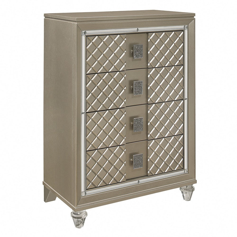 Loy Tall Dresser Chest | 4 Drawers Champagne Gold | Mirror Trim