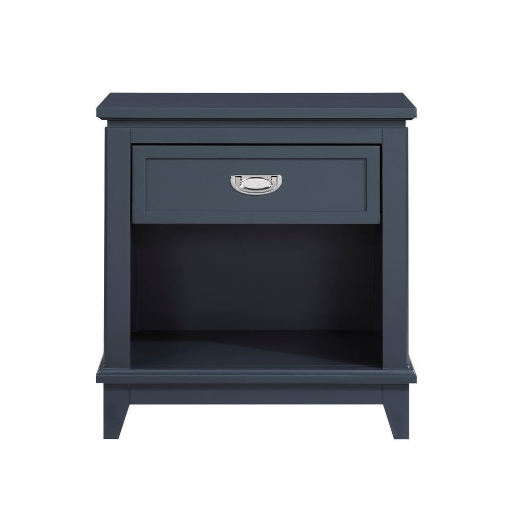 Sely Nightstand | 1 Drawer w Open Cubby | Navy Blue Wood | Ring Handle