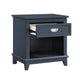 Sely Nightstand | 1 Drawer w Open Cubby | Navy Blue Wood | Ring Handle