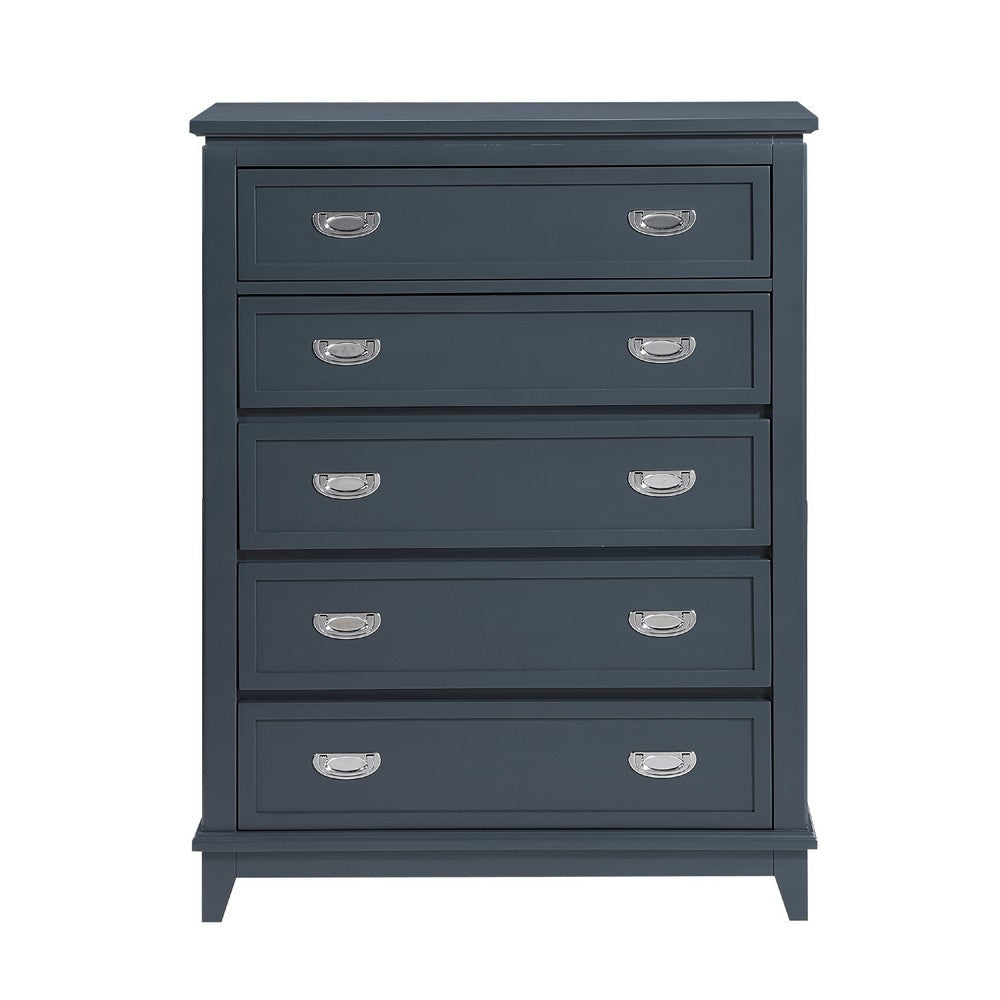 Sely Tall Dresser Chest | 5 Drawers | Navy Blue | Nickel Ring Handles