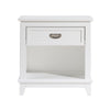 Sely Nightstand | 1 Drawer w Open Cubby | White Wood | Ring Handle