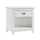 Sely Nightstand | 1 Drawer w Open Cubby | White Wood | Ring Handle