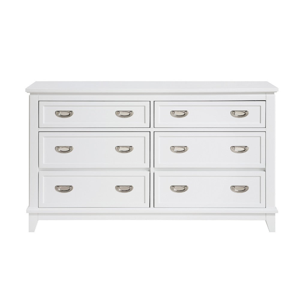 Sely Dresser | 55’’ | 6 Drawers | White Wood | Nickel Ring Handles BM336220