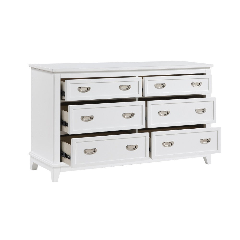 Sely Dresser | 55’’ | 6 Drawers | White Wood | Nickel Ring Handles BM336220