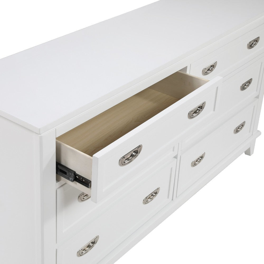Sely Dresser | 55’’ | 6 Drawers | White Wood | Nickel Ring Handles BM336220