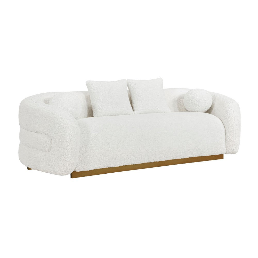 Novy Sofa | 4 Accent Pillows | White Sherpa | Gold | 93"