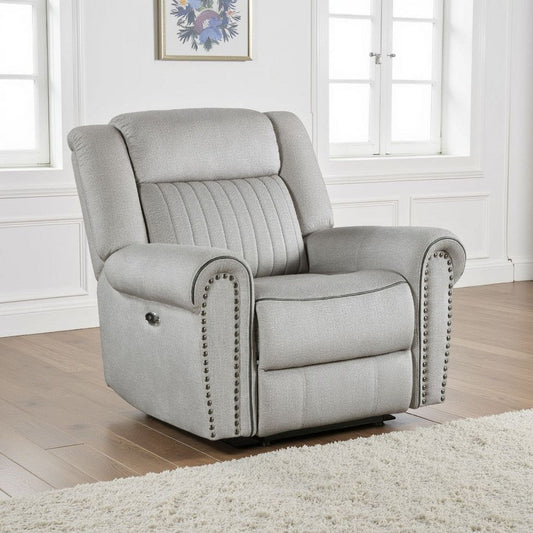 Ben Power Reclining Chair | 41" | Gray Microfiber | Nailhead Trims
