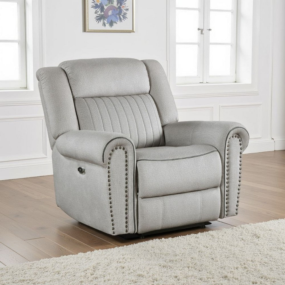 Ben Power Reclining Chair | 41" | Gray Microfiber | Nailhead Trims