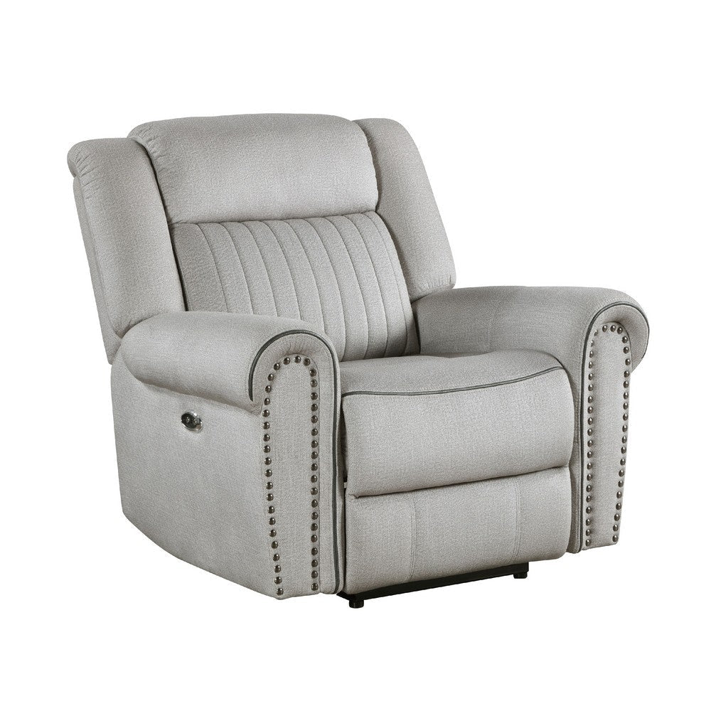 Ben Power Reclining Chair | 41" | Gray Microfiber | Nailhead Trims