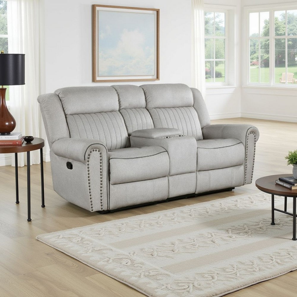 Ben Manual Reclining Loveseat | 76" | Gray Microfiber | Nailhead Trim