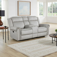 Ben Manual Reclining Loveseat | 76" | Gray Microfiber | Nailhead Trim