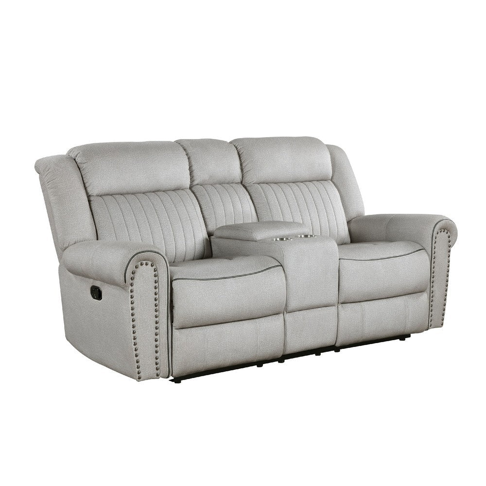Ben Manual Reclining Loveseat | 76" | Gray Microfiber | Nailhead Trim
