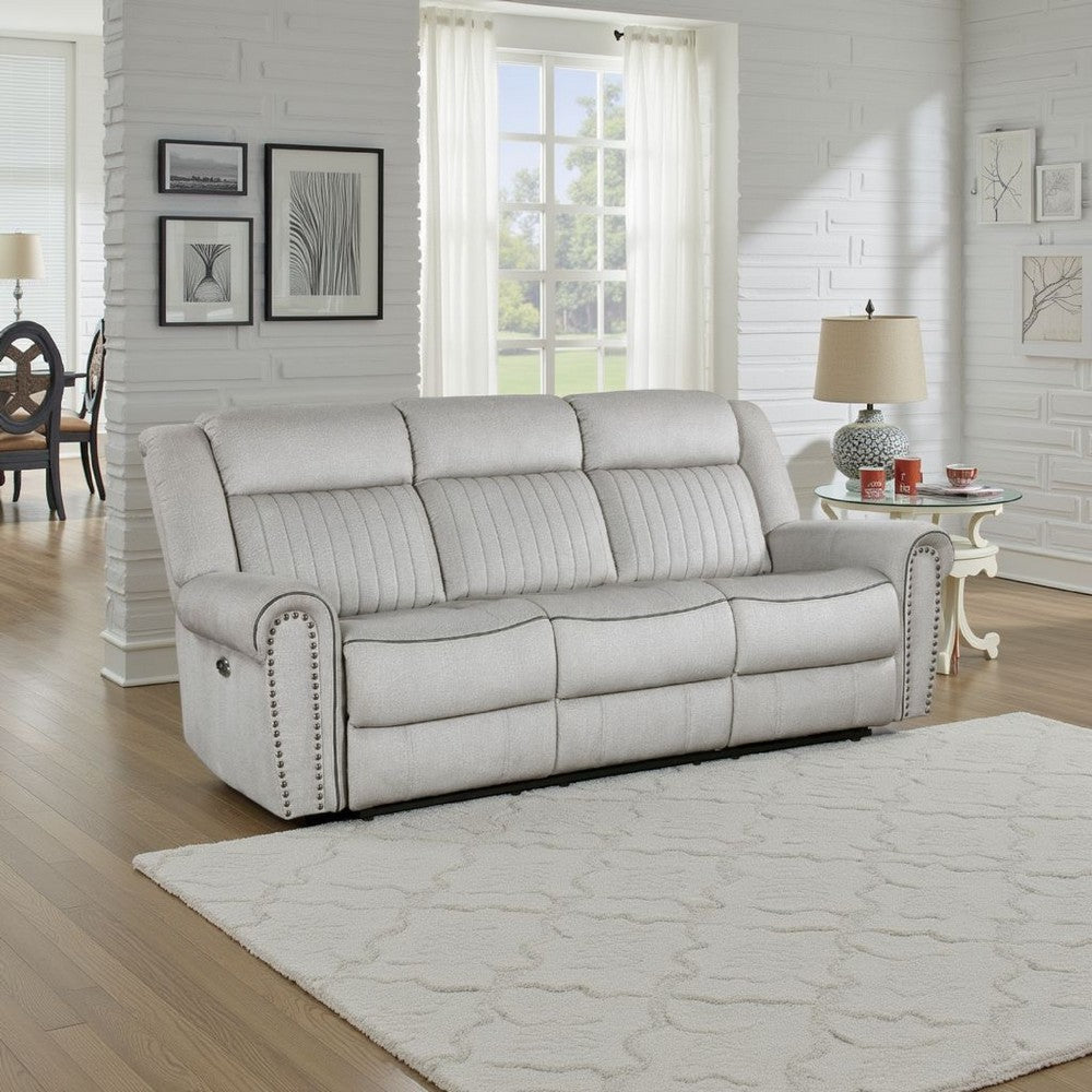 Ben Power Reclining Sofa | 89" | Gray Microfiber | Nailhead Trims
