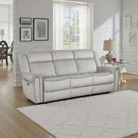 Ben Power Reclining Sofa | 89" | Gray Microfiber | Nailhead Trims