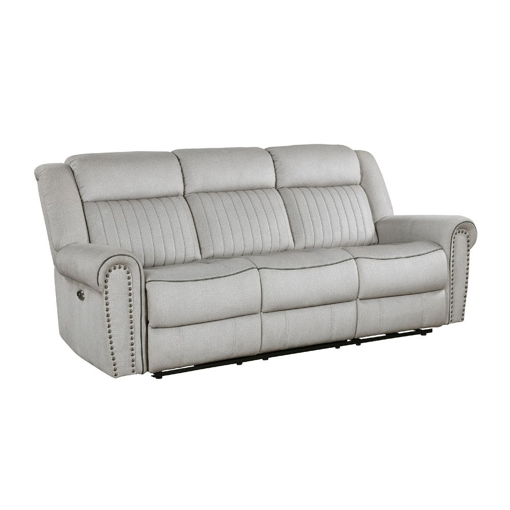 Ben Power Reclining Sofa | 89" | Gray Microfiber | Nailhead Trims