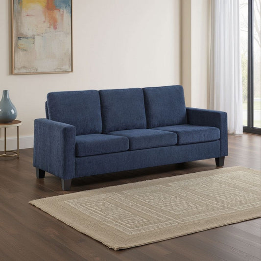 Mihi Sofa | Blue Chenille | 76" | Black Tapered Wood Legs
