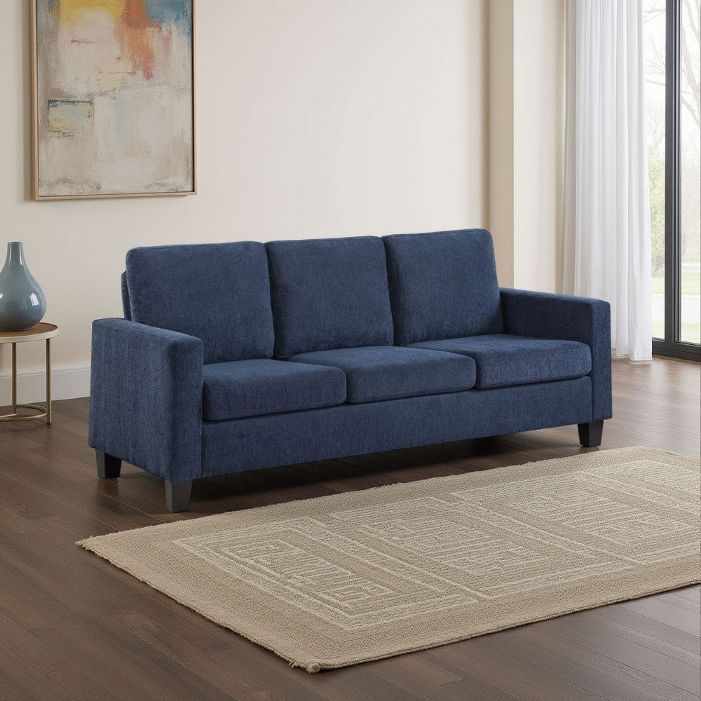 Mihi Sofa | Blue Chenille | 76" | Black Tapered Wood Legs