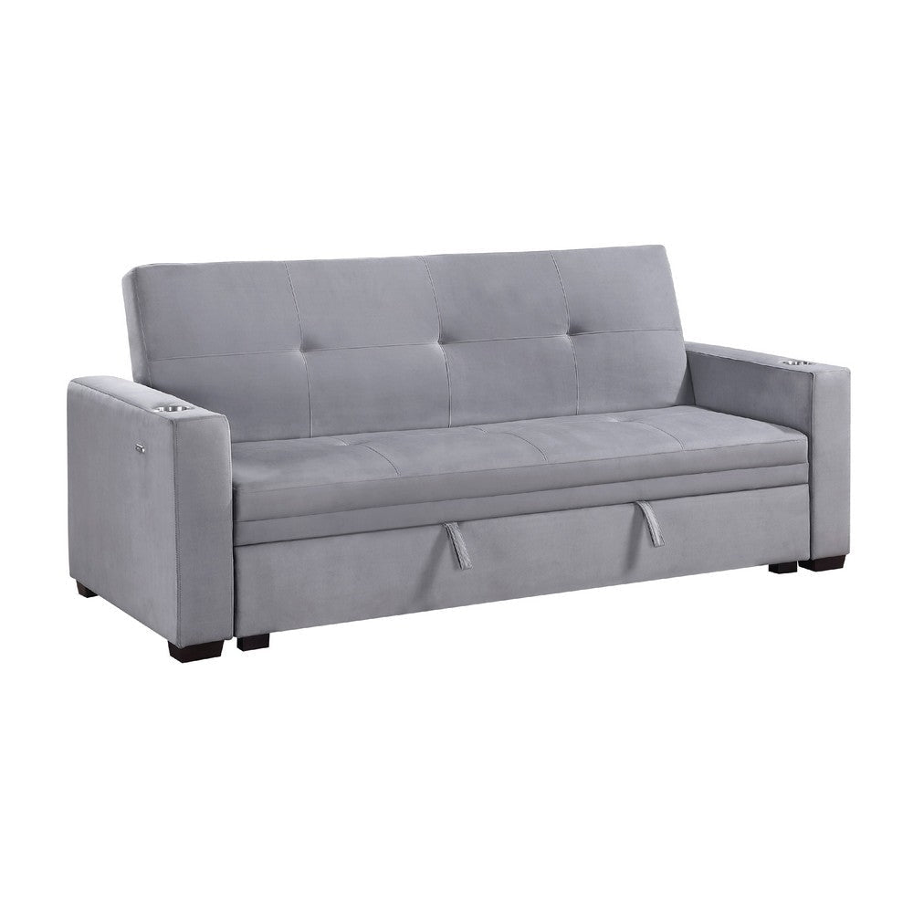 Convertible Sofa | Gray Tufted Velvet Back | USB Charging Ports | 84"