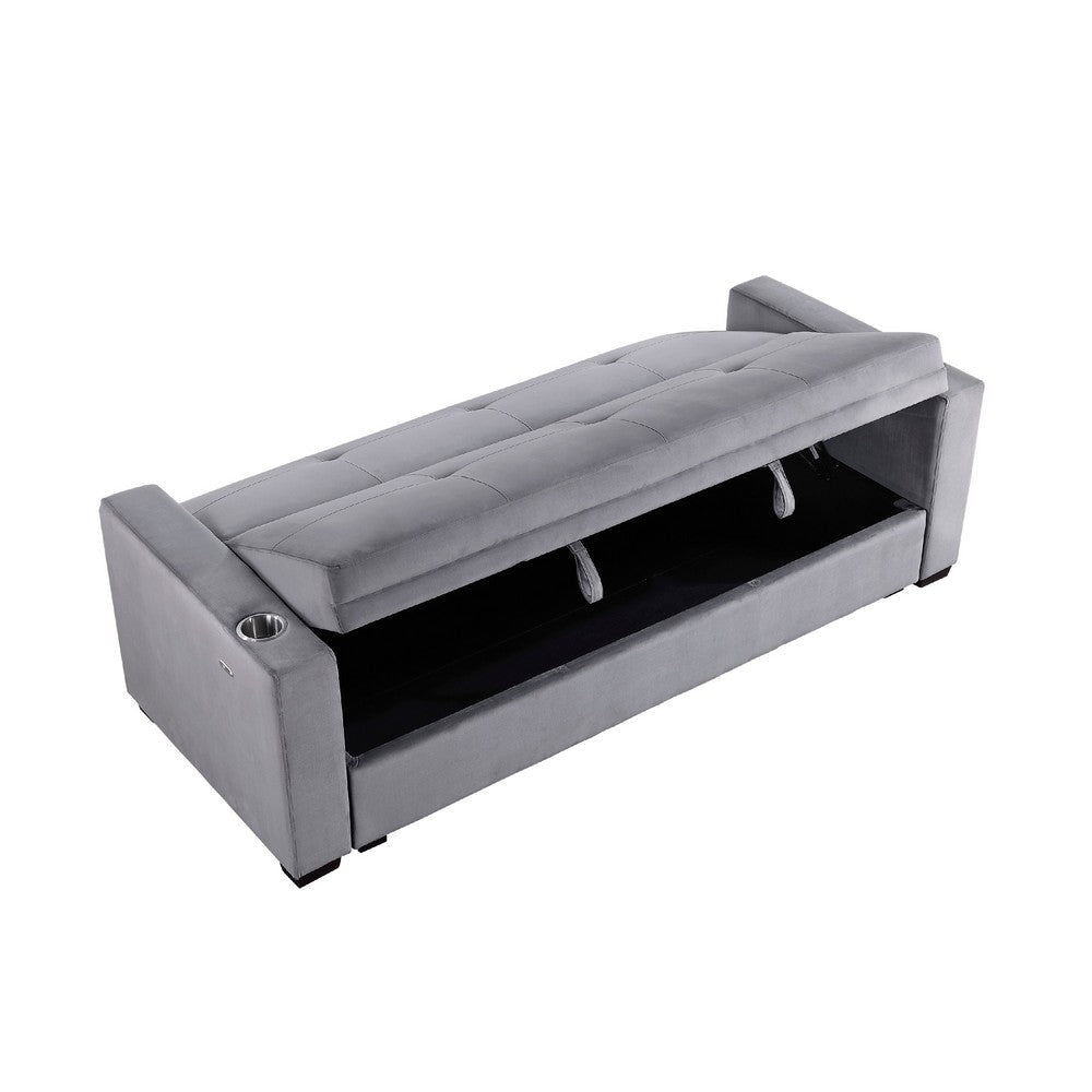 Convertible Sofa | Gray Tufted Velvet Back | USB Charging Ports | 84’’ BM336246