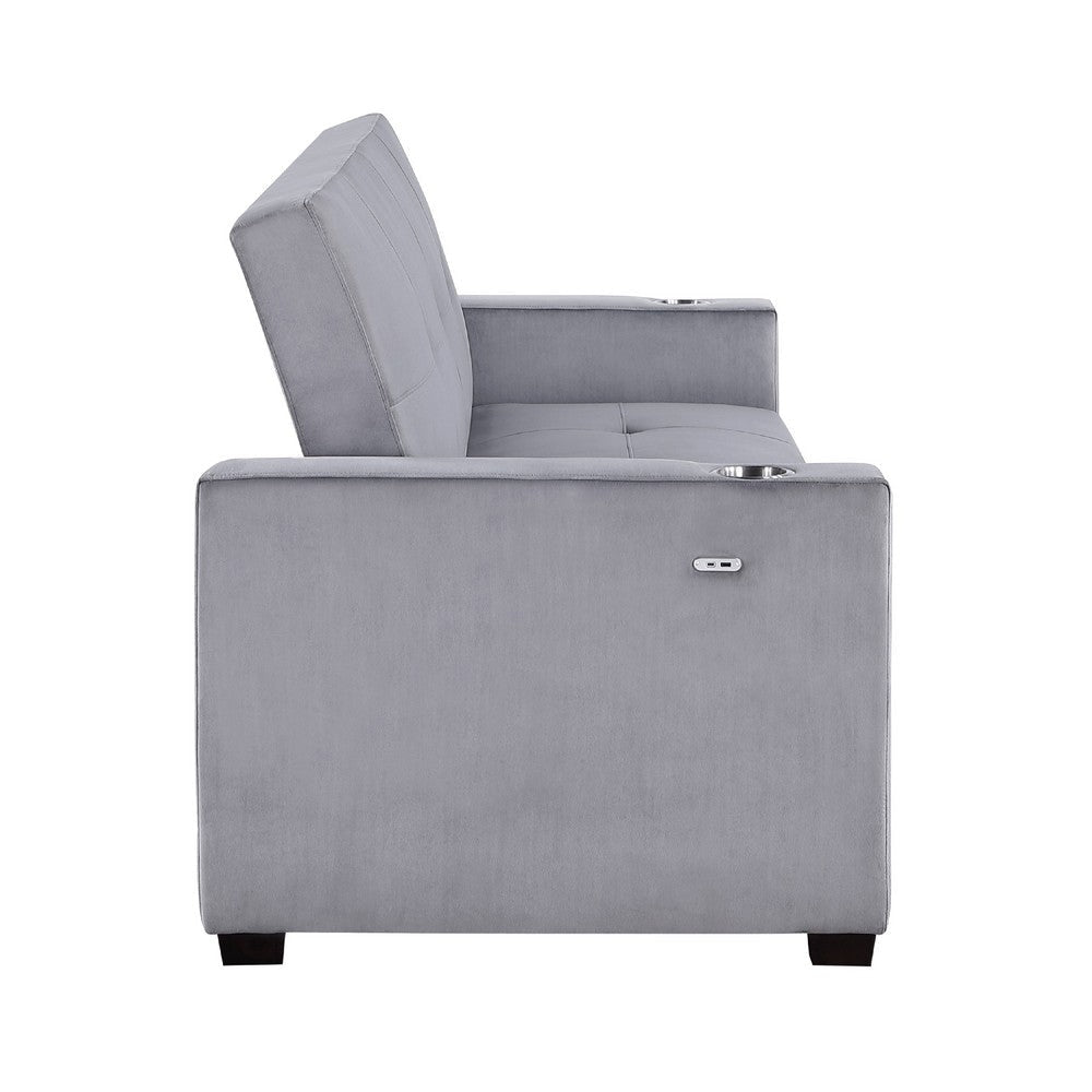 Convertible Sofa | Gray Tufted Velvet Back | USB Charging Ports | 84’’ BM336246